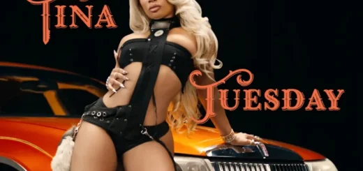 Megan Thee Stallion "Tina Tuesday" freestyle cover art featuring the rapper on a custom orange car