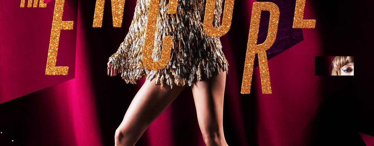 Taylor Swift in gold sequin outfit on 'The Life of a Showgirl: The Encore' album cover