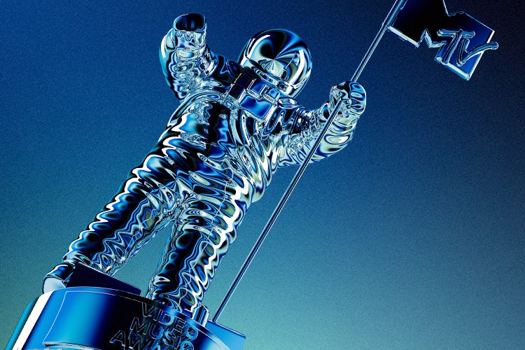 MTV VMAs Moon Person trophy in chrome blue