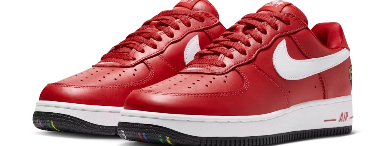 Victor Victor x Nike Air Force 1 "University Red" full pair on display
