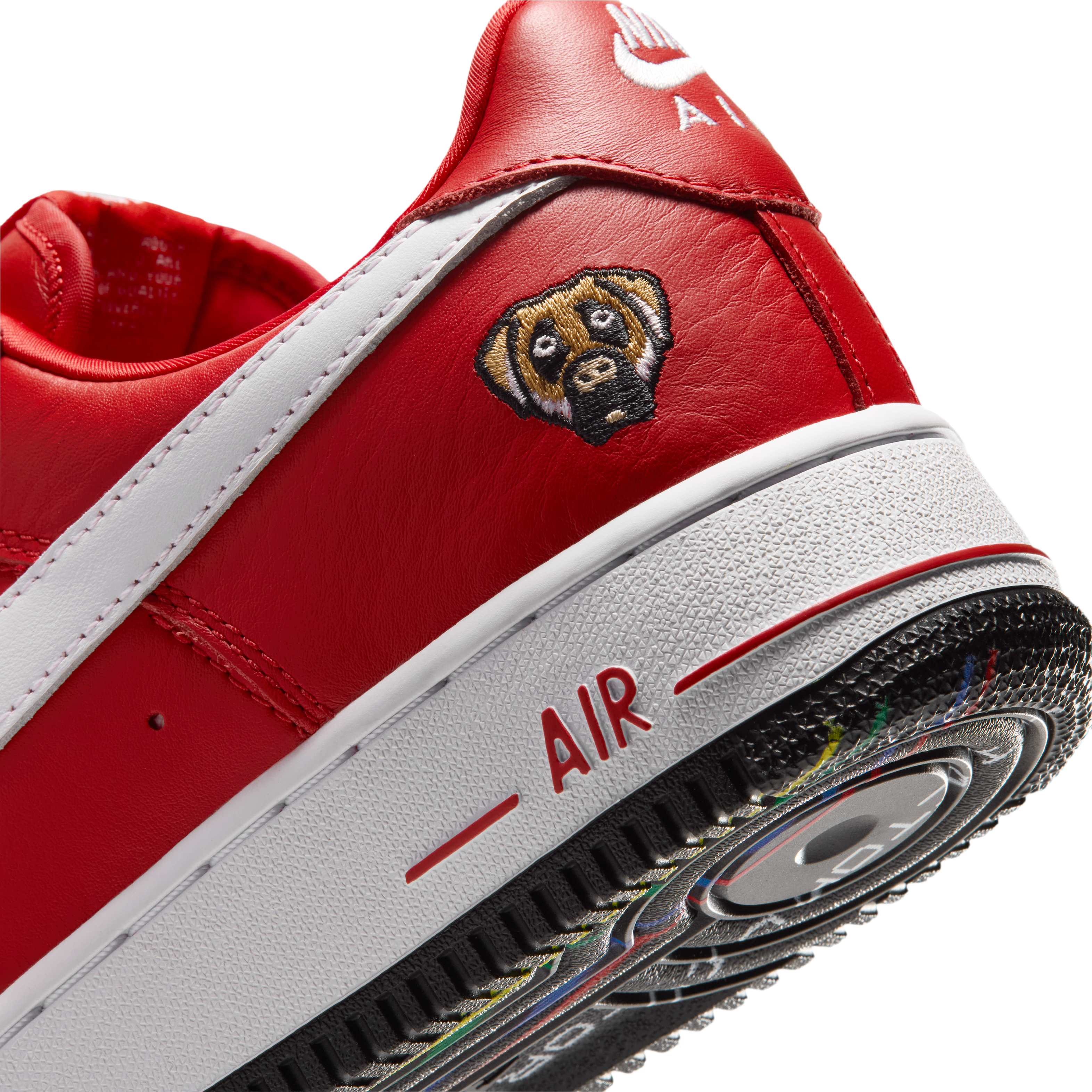 Victor Victor x Nike Air Force 1 "University Red" heel branding close-up