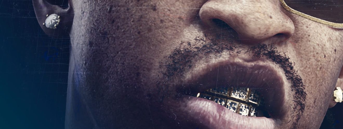 GTA VI artwork for the Dirty South Classics radio station, showing a character with a gold grill and gold-rimmed sunglasses